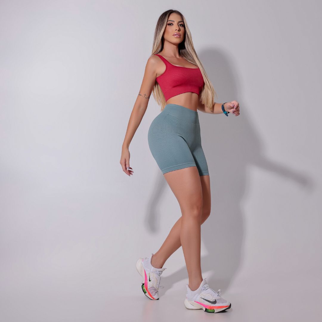 Short Feminino Fitness Canelado Cinza - FIT0333CZ